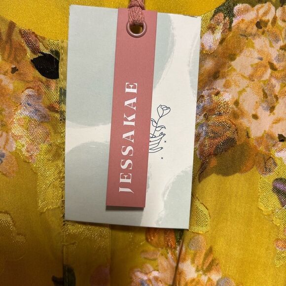 NWT Jessakae Sarahan Dream Dress Yellow floral ruffle maxi Sz L - Picture 8 of 9